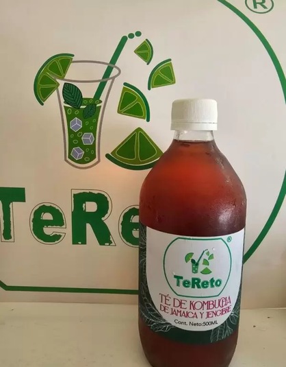 Botella de Kombucha de Rosa de Jamaica y Jengibre